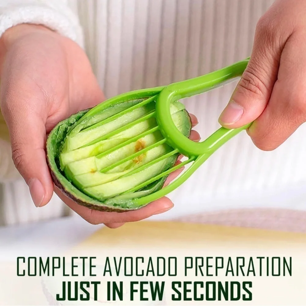 Avocado 3-in-1 Slicer, Pitter, and Cutter Knife with Cover Kitchen Tool, Green